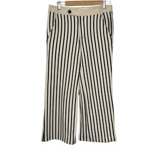 10 CROSBY DEREK LAM Cotton Striped Wide Leg Cropped Pants, Cream/Black, Size 4